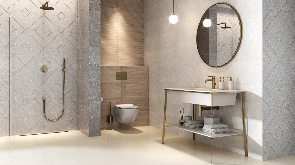 #Koupelna #kámen #Moderní styl #šedá #Velký formát #Matný obklad #500 - 700 Kč/m2 #700 - 1000 Kč/m2